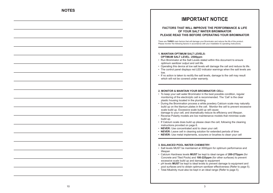 Important notice | Davey EcoSpa Salt Water Spa Sanitisation System User Manual | Page 3 / 6