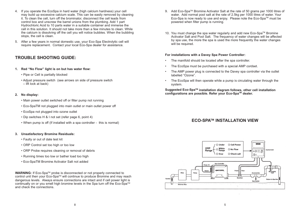 Davey EcoSpa Salt Water Spa Sanitisation System User Manual | Page 5 / 6