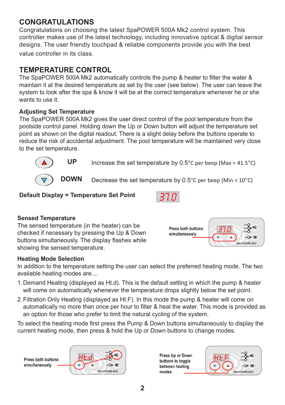 Temperature control | Davey SP500 Series SPAPOWER CONTROLLERS User Manual | Page 3 / 8