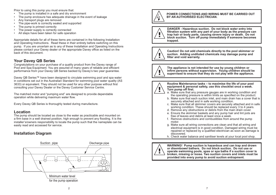 Davey QB SERIES SPA POOL PUMP User Manual | Page 2 / 4