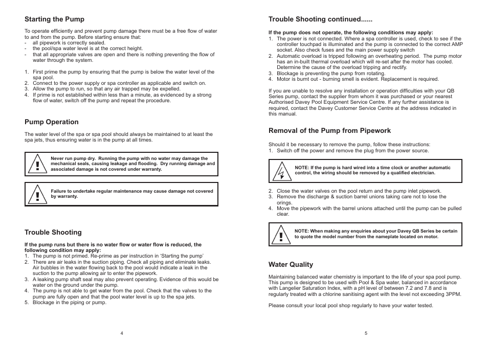 Davey QB SERIES SPA POOL PUMP User Manual | Page 4 / 4