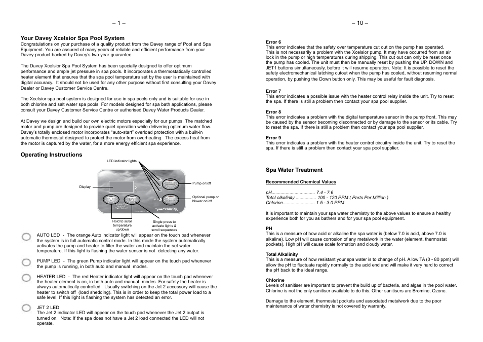 Davey QX350P15 (15A) Xcelsior Spa Pool System User Manual | Page 2 / 6