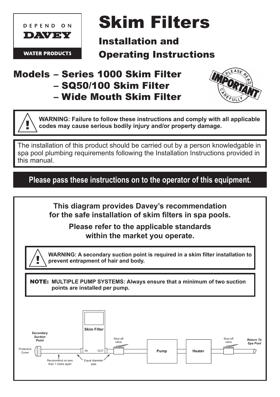 Davey Skim Filter Wide Mouth User Manual | 2 pages