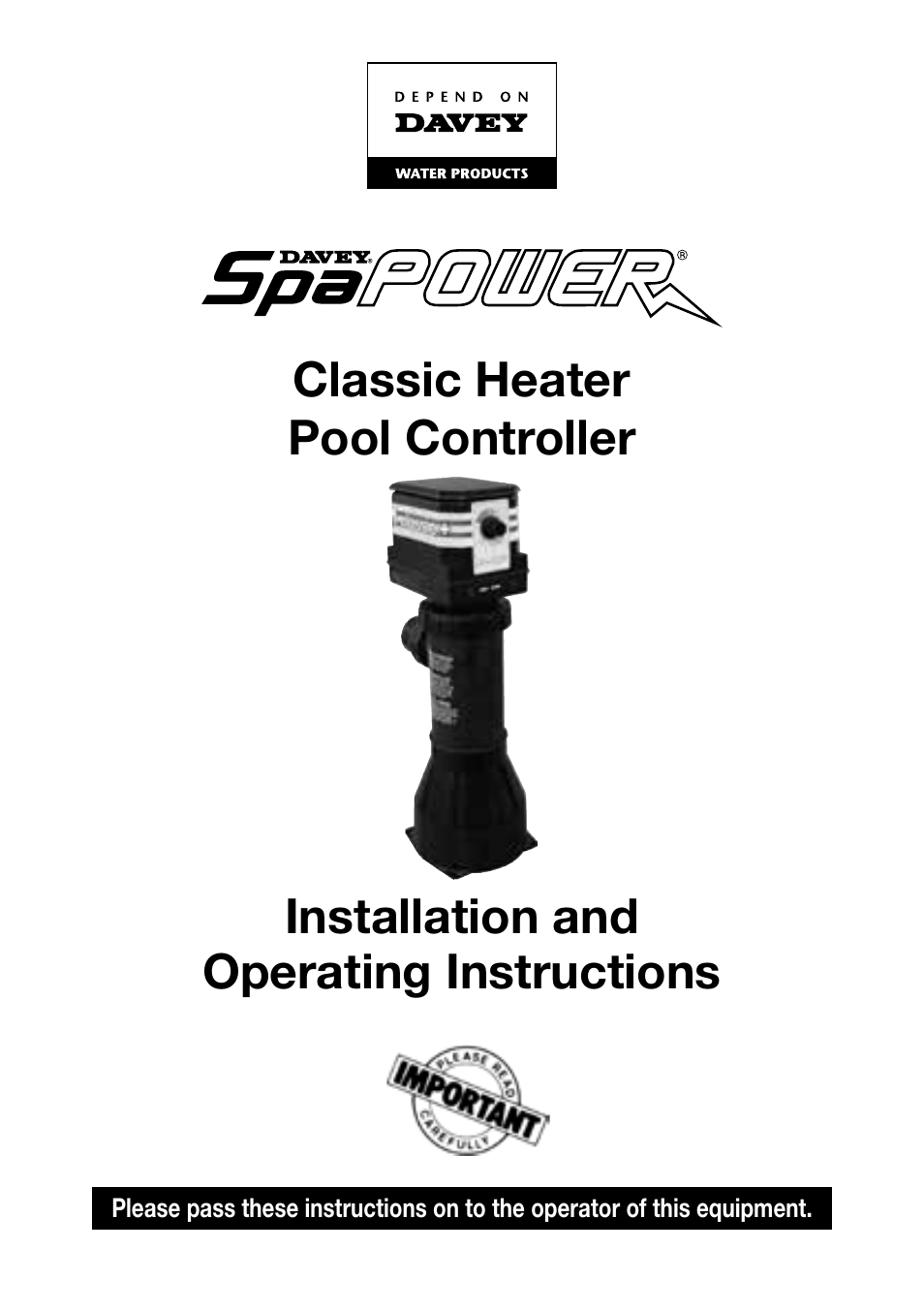 Davey SPAPOWER CLASSIC HEATER User Manual | 8 pages