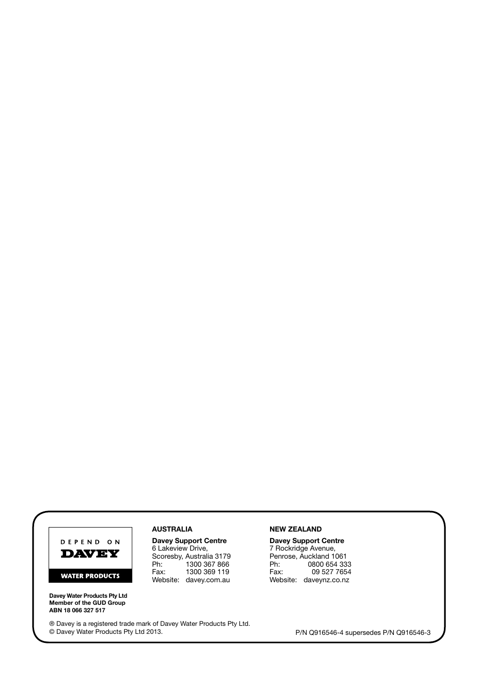 Davey SPAPOWER CLASSIC HEATER User Manual | Page 8 / 8