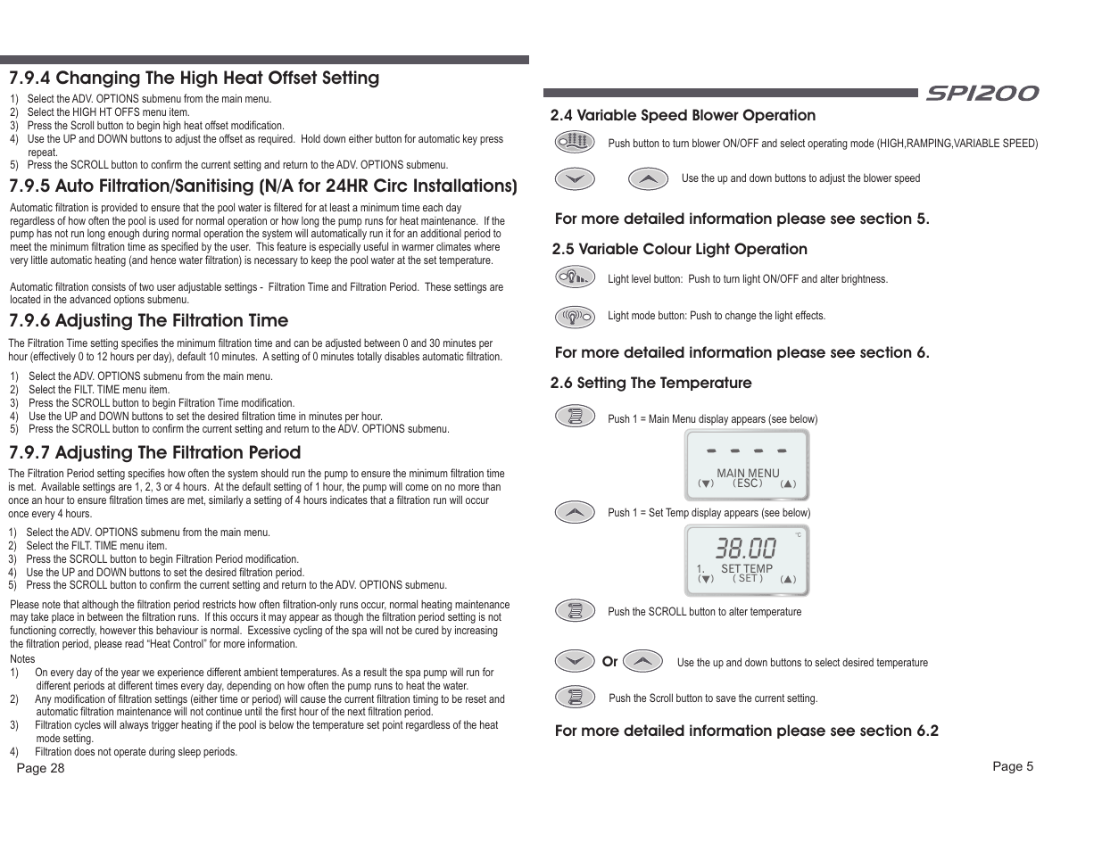 4 changing the high heat offset setting, 6 adjusting the filtration time, 7 adjusting the filtration period | Davey SP1200-60 (1ph) SPAPOWER CONTROLLER User Manual | Page 7 / 18