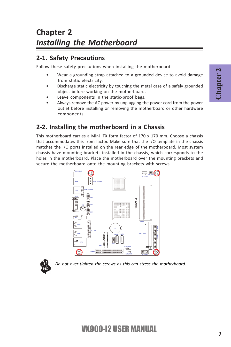Chapter 2 installing the motherboard, Vx900-i2 user manual, Chapter 2 | Elitegroup VX900-I2 (V1.0) User Manual | Page 11 / 50