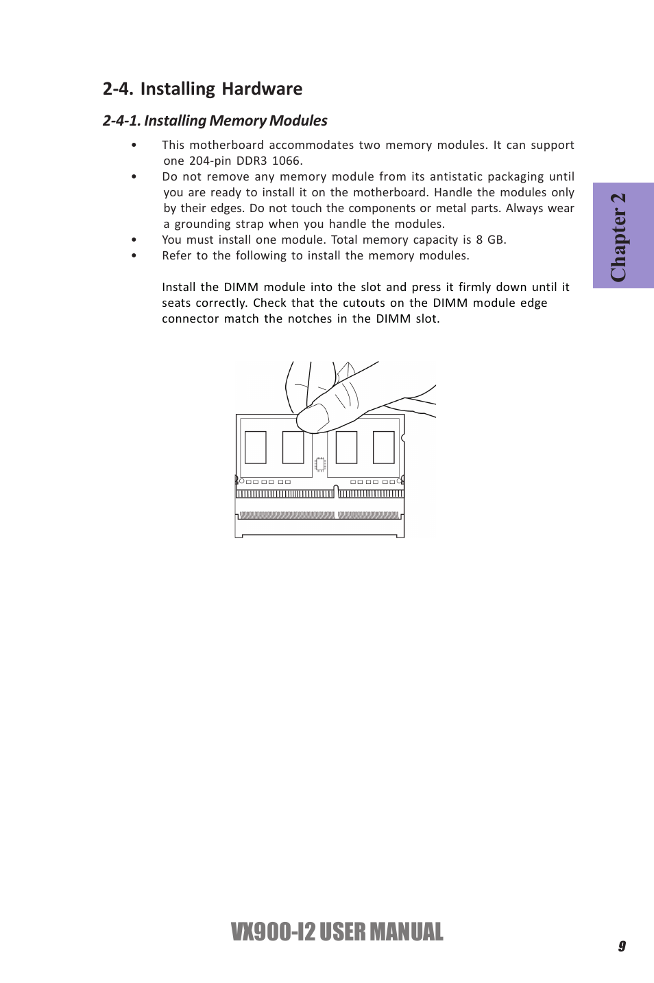 Vx900-i2 user manual, Chapter 2, 4. installing hardware | Elitegroup VX900-I2 (V1.0) User Manual | Page 13 / 50