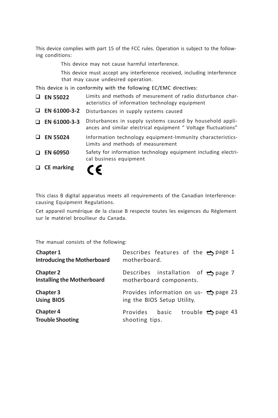 Vx900-i2 user manual, Declaration of conformity, Canadian department of communications | About the manual | Elitegroup VX900-I2 (V1.0) User Manual | Page 2 / 50