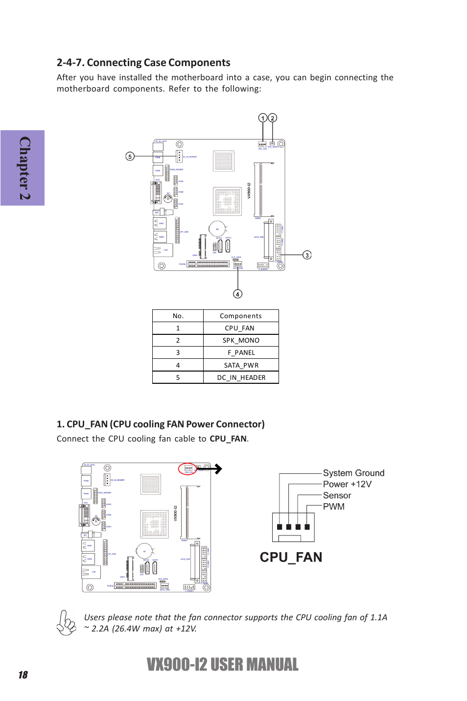 Vx900-i2 user manual, Chapter 2, 4-7. connecting case components | Elitegroup VX900-I2 (V1.0) User Manual | Page 22 / 50