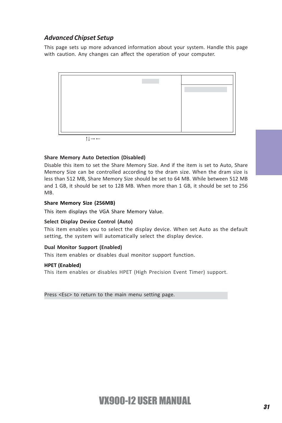 Vx900-i2 user manual, Chapter 3, Advanced chipset setup | Elitegroup VX900-I2 (V1.0) User Manual | Page 35 / 50