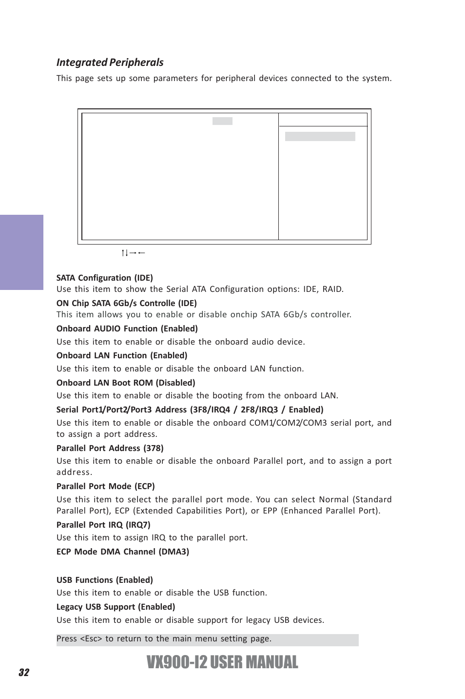 Vx900-i2 user manual, Chapter 3, Integrated peripherals | Elitegroup VX900-I2 (V1.0) User Manual | Page 36 / 50