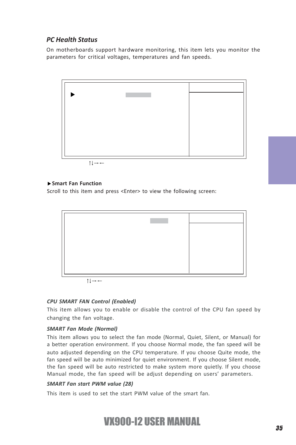 Vx900-i2 user manual, Chapter 3, Pc health status | Elitegroup VX900-I2 (V1.0) User Manual | Page 39 / 50