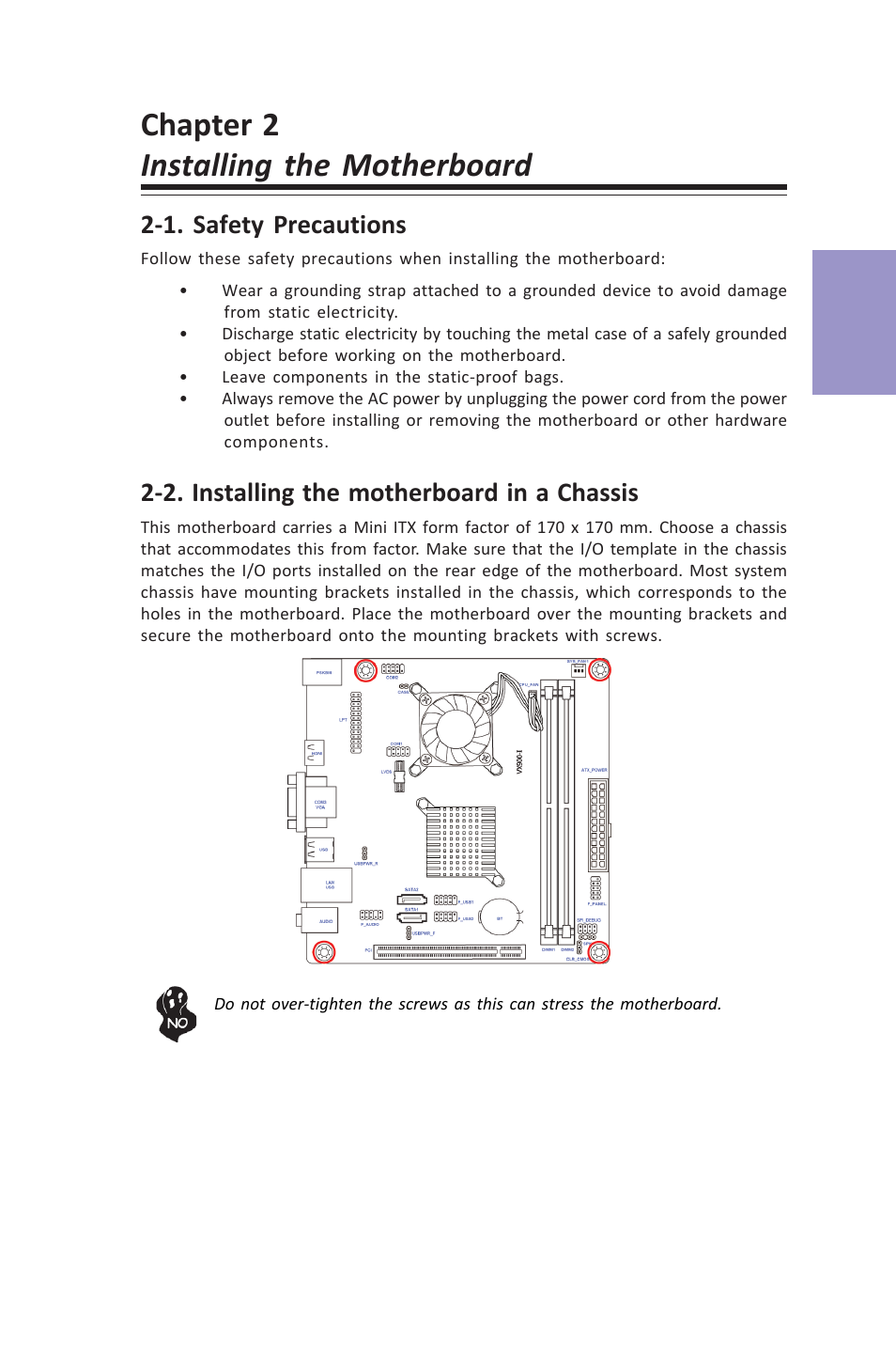 Chapter 2 installing the motherboard, Vx900-i user manual, Chapter 2 | Elitegroup VX900-I (V1.0A) User Manual | Page 11 / 52
