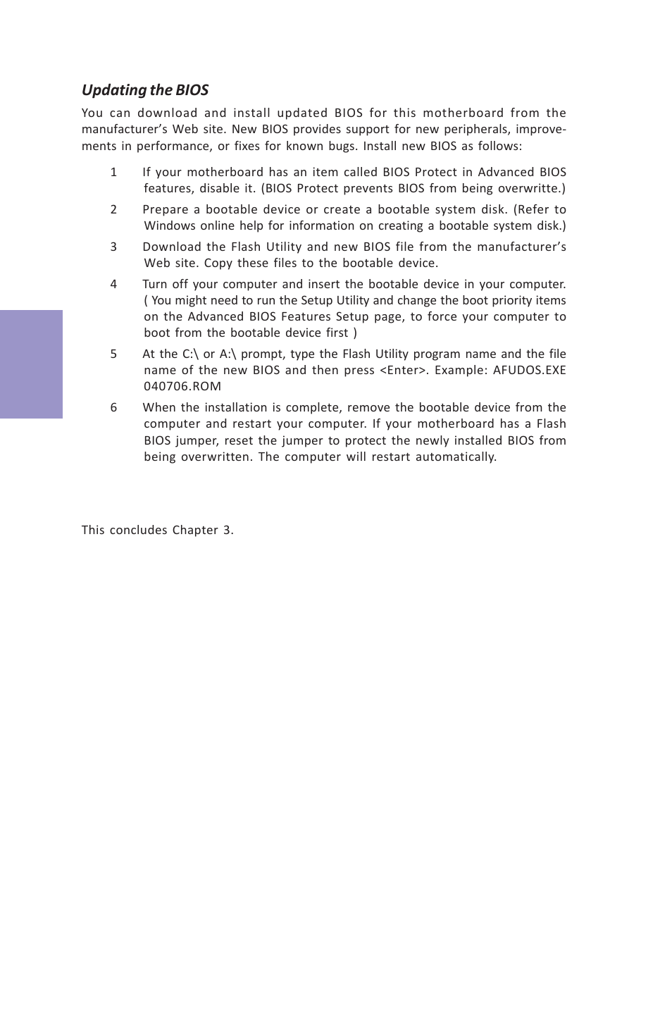 Vx900-i user manual, Chapter 3, Updating the bios | Elitegroup VX900-I (V1.0A) User Manual | Page 44 / 52