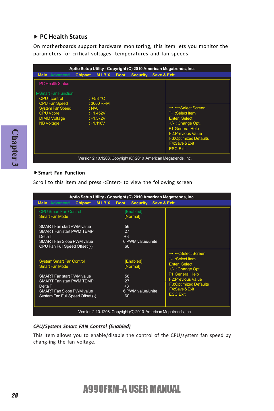 A990fxm-a user manual, Chapter 3, Pc health status | Elitegroup A990FXM-A (V1.1) User Manual | Page 32 / 68