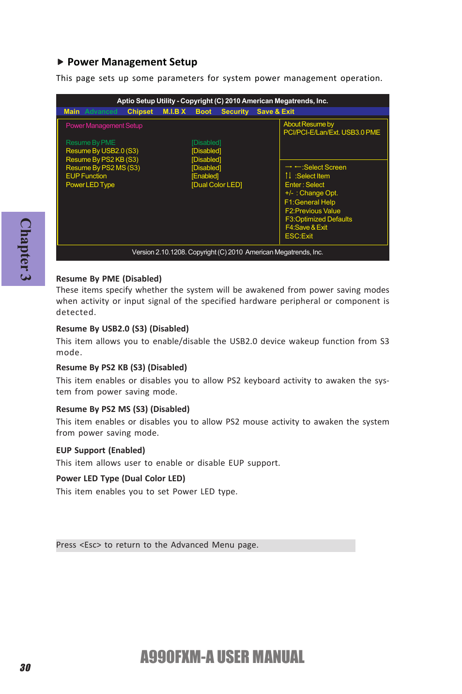 A990fxm-a user manual, Chapter 3, Power management setup | Elitegroup A990FXM-A (V1.1) User Manual | Page 34 / 68