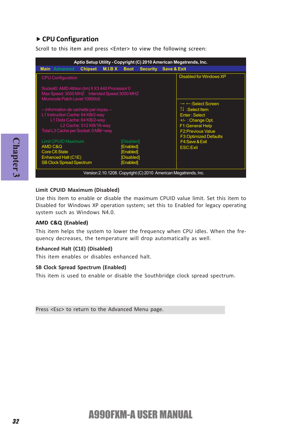 A990fxm-a user manual, Chapter 3, Cpu configuration | Elitegroup A990FXM-A (V1.1) User Manual | Page 36 / 68