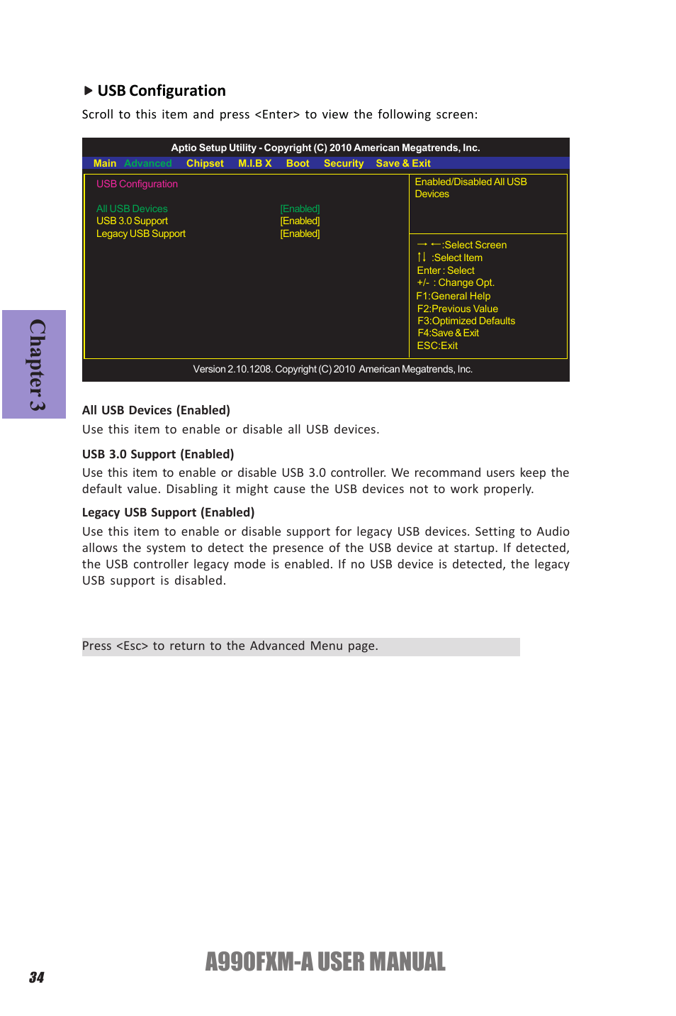 A990fxm-a user manual, Chapter 3, Usb configuration | Elitegroup A990FXM-A (V1.1) User Manual | Page 38 / 68