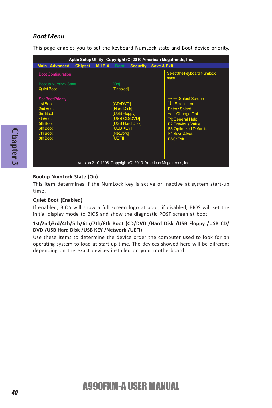 A990fxm-a user manual, Chapter 3, Boot menu | Elitegroup A990FXM-A (V1.1) User Manual | Page 44 / 68