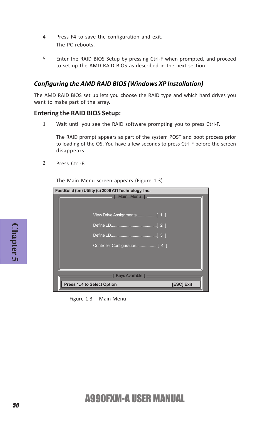 A990fxm-a user manual, Chapter 5, Entering the raid bios setup | Elitegroup A990FXM-A (V1.1) User Manual | Page 54 / 68