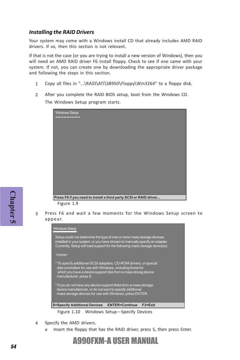 A990fxm-a user manual, Chapter 5, Installing the raid drivers | Elitegroup A990FXM-A (V1.1) User Manual | Page 58 / 68