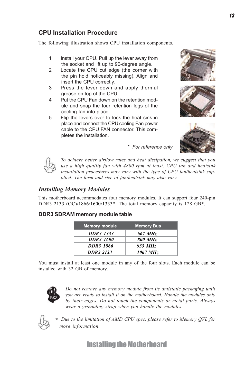 Installing the motherboard, Cpu installation procedure | Elitegroup A990FXM-A Deluxe (V1.0) User Manual | Page 17 / 76