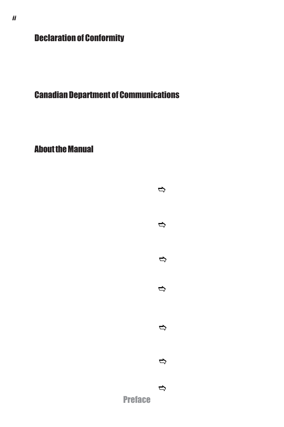Preface declaration of conformity, Canadian department of communications, About the manual | Elitegroup A990FXM-A Deluxe (V1.0) User Manual | Page 2 / 76