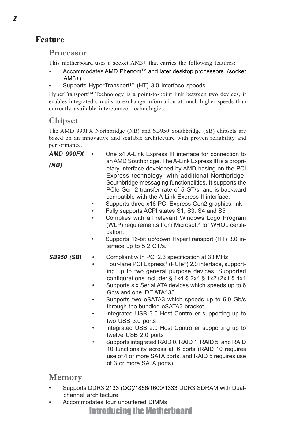 Feature processor, Introducing the motherboard | Elitegroup A990FXM-A Deluxe (V1.0) User Manual | Page 6 / 76
