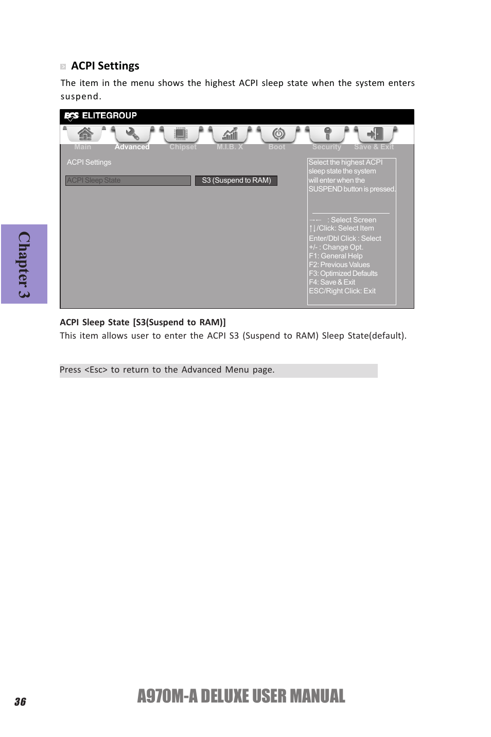 A970m-a deluxe user manual, Chapter 3, Acpi settings | Elitegroup A970M-A DELUXE (V1.0) User Manual | Page 40 / 74