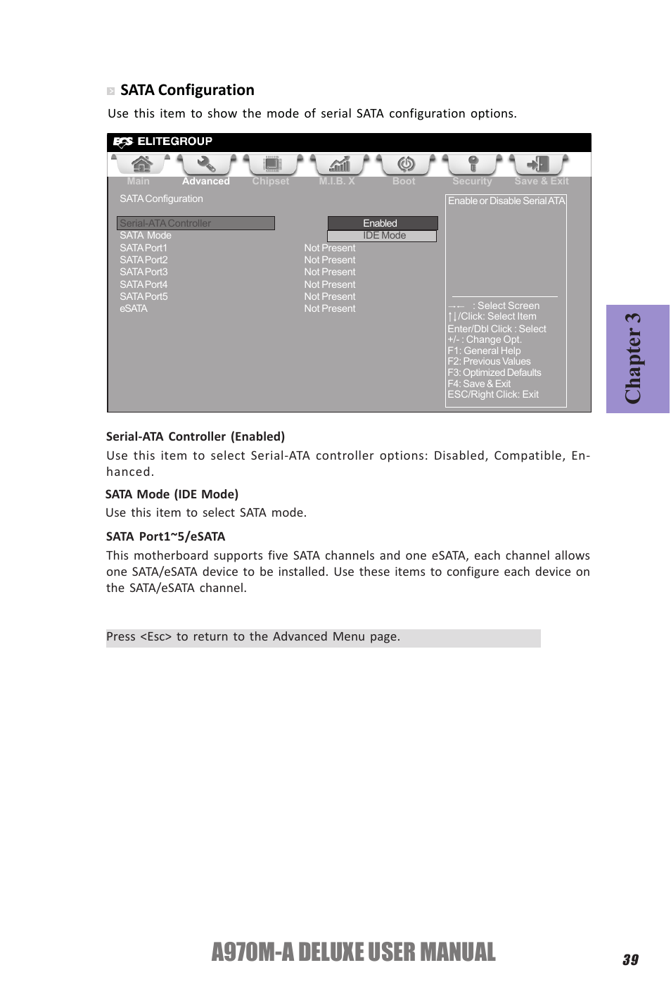 A970m-a deluxe user manual, Chapter 3, Sata configuration | Elitegroup A970M-A DELUXE (V1.0) User Manual | Page 43 / 74