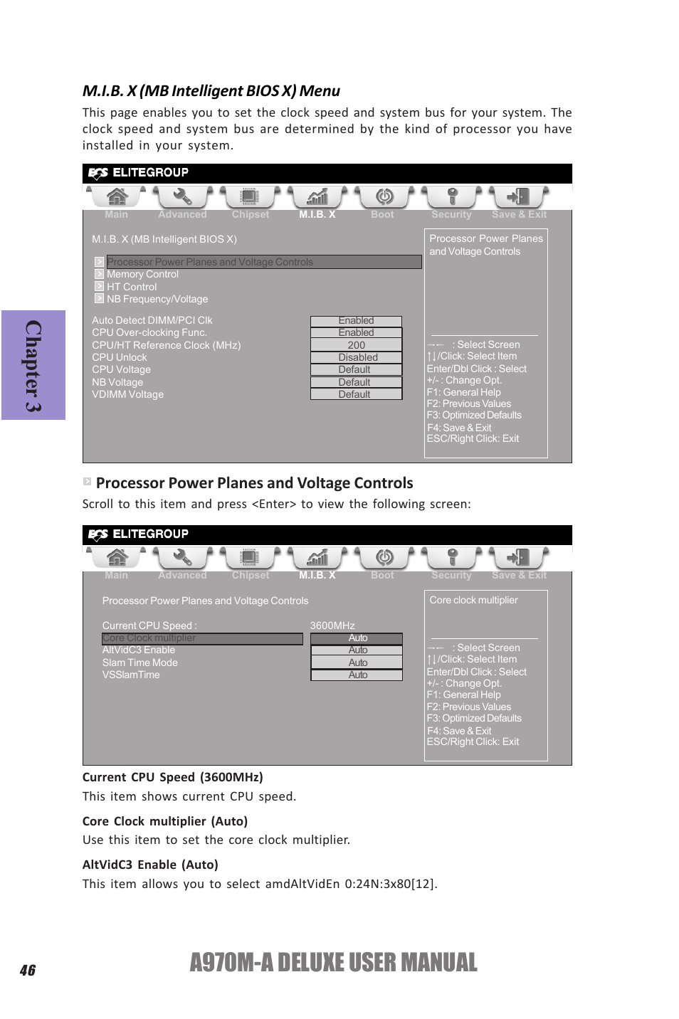 A970m-a deluxe user manual, Chapter 3, M.i.b. x (mb intelligent bios x) menu | Processor power planes and voltage controls | Elitegroup A970M-A DELUXE (V1.0) User Manual | Page 50 / 74