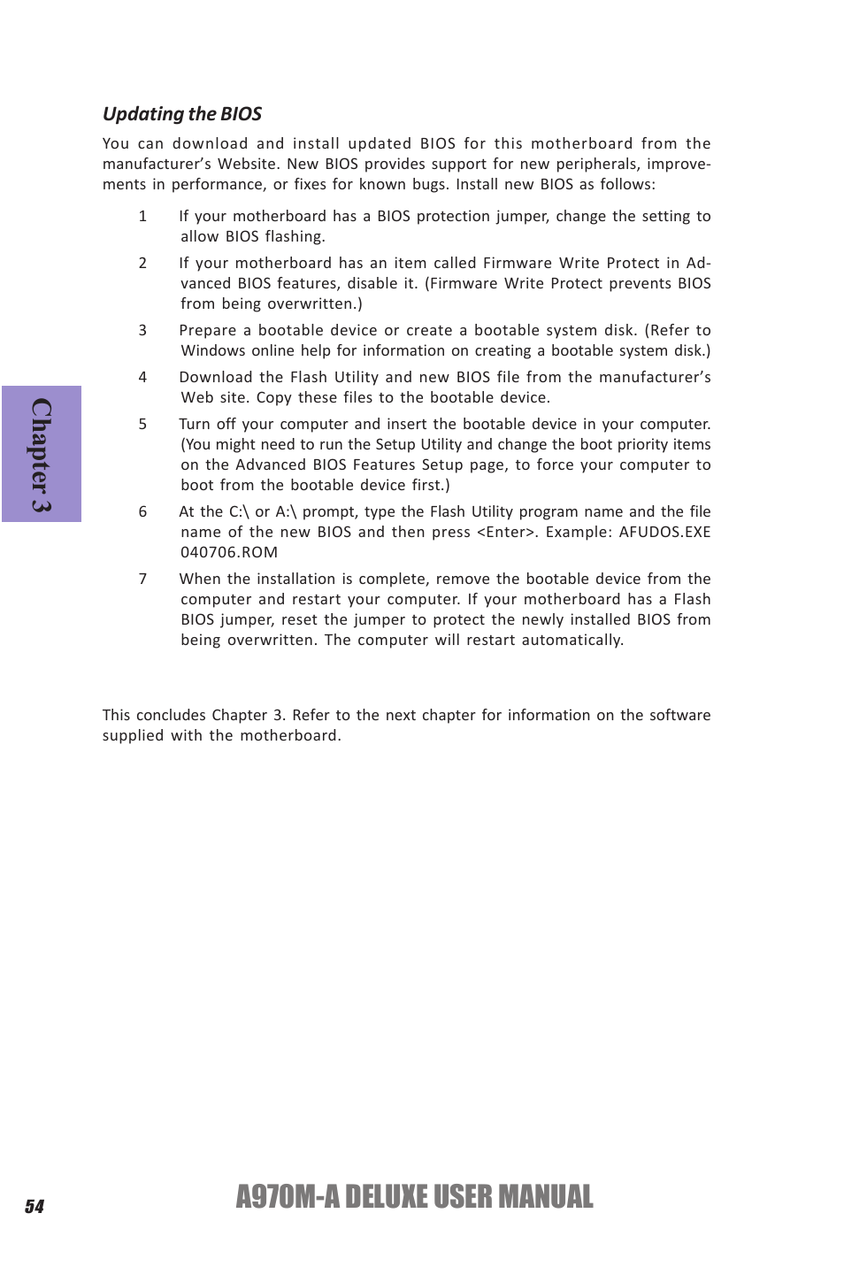 A970m-a deluxe user manual, Chapter 3, Updating the bios | Elitegroup A970M-A DELUXE (V1.0) User Manual | Page 58 / 74