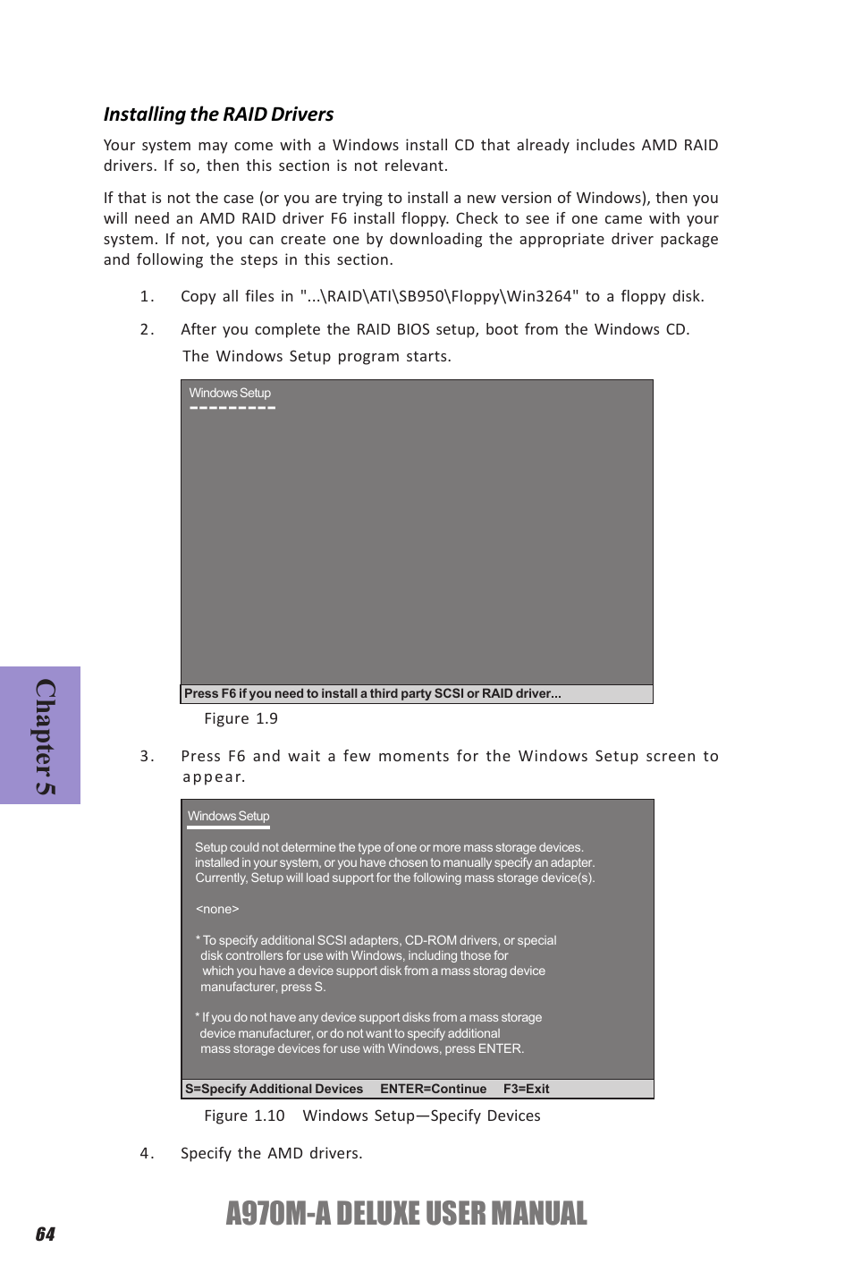 A970m-a deluxe user manual, Chapter 5, Installing the raid drivers | Elitegroup A970M-A DELUXE (V1.0) User Manual | Page 68 / 74