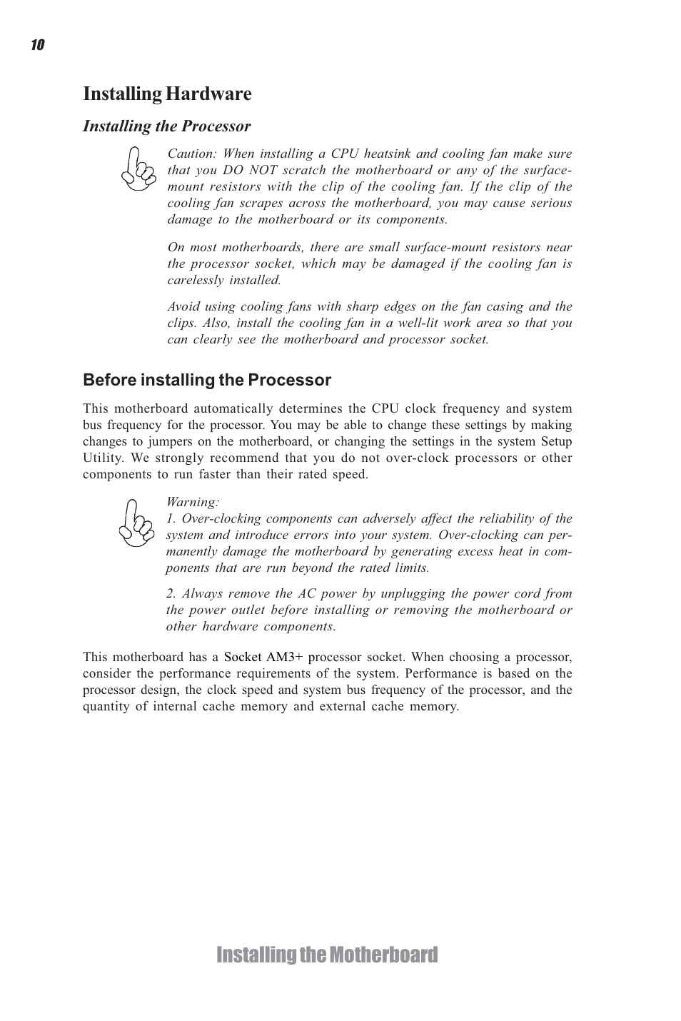Installing the motherboard installing hardware | Elitegroup A960M-M2 (V1.0) User Manual | Page 14 / 68