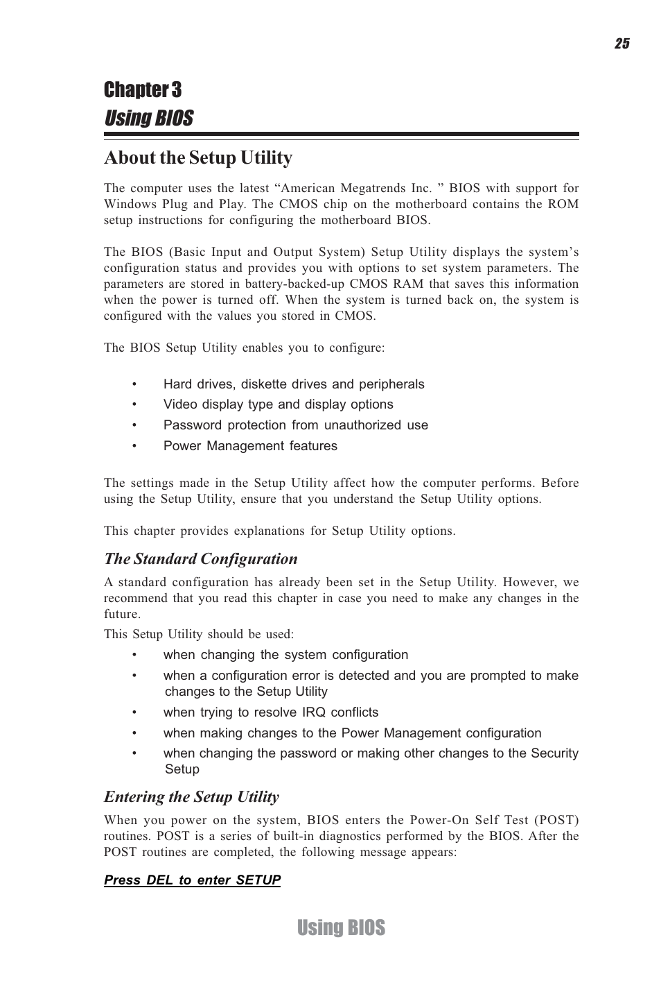 Using bios, Using bios about the setup utility, Chapter 3 | Elitegroup A960M-M2 (V1.0) User Manual | Page 29 / 68