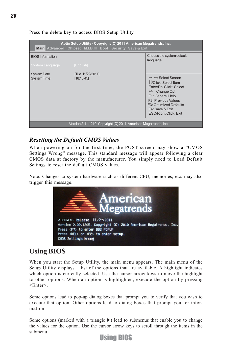 Using bios, Resetting the default cmos values | Elitegroup A960M-M2 (V1.0) User Manual | Page 30 / 68