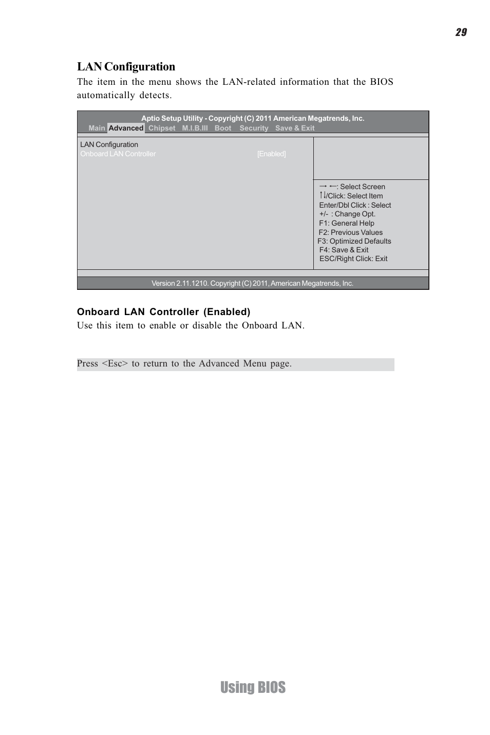 Using bios, Lan configuration | Elitegroup A960M-M2 (V1.0) User Manual | Page 33 / 68