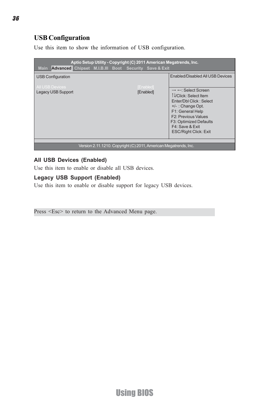 Using bios, Usb configuration | Elitegroup A960M-M2 (V1.0) User Manual | Page 40 / 68