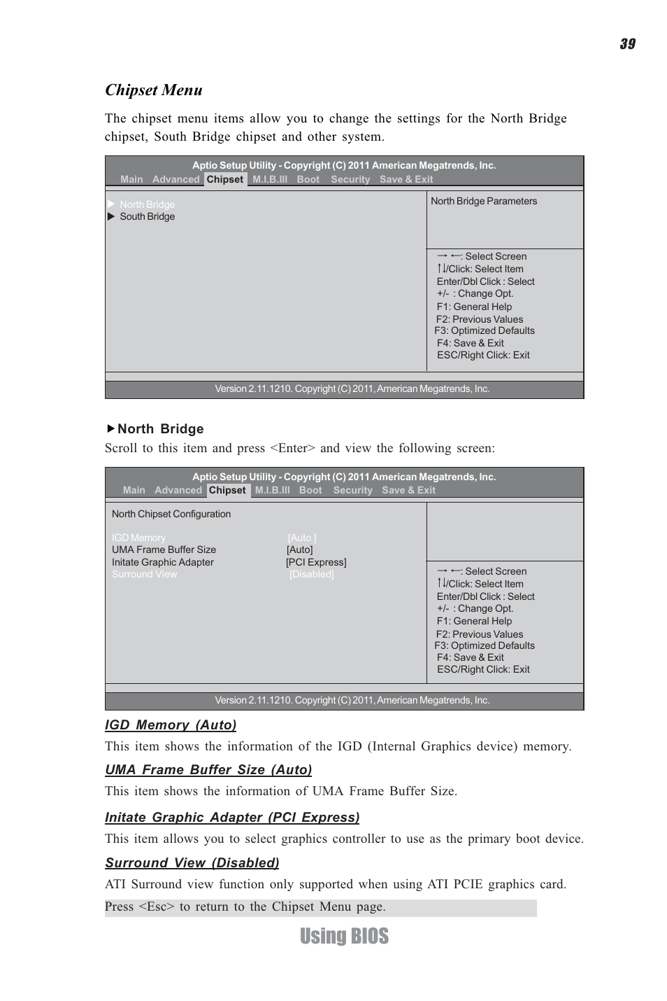 Using bios, Chipset menu | Elitegroup A960M-M2 (V1.0) User Manual | Page 43 / 68