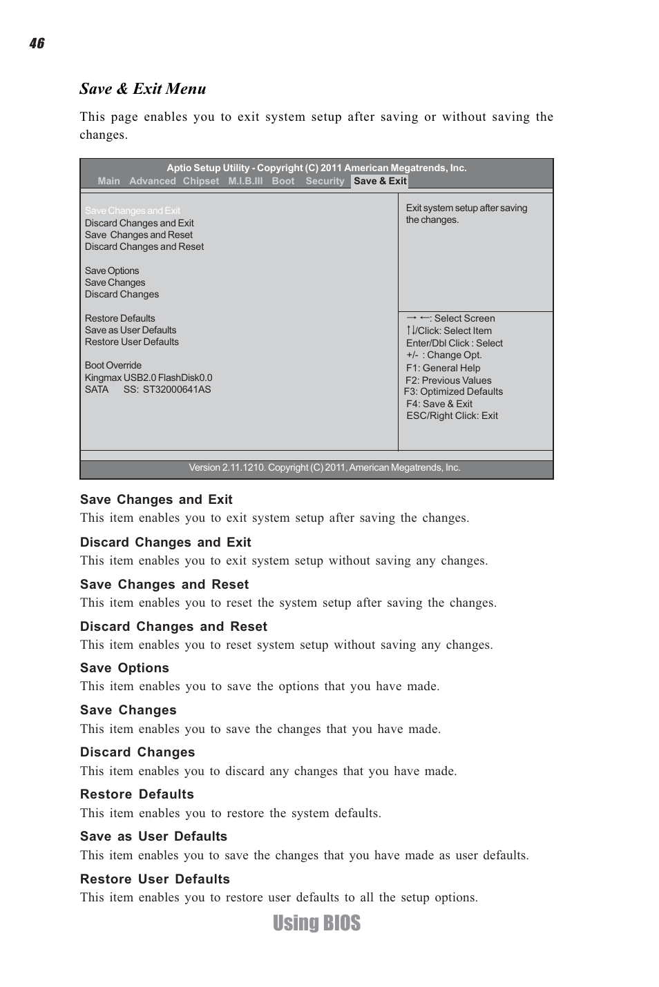 Using bios, Save & exit menu | Elitegroup A960M-M2 (V1.0) User Manual | Page 50 / 68