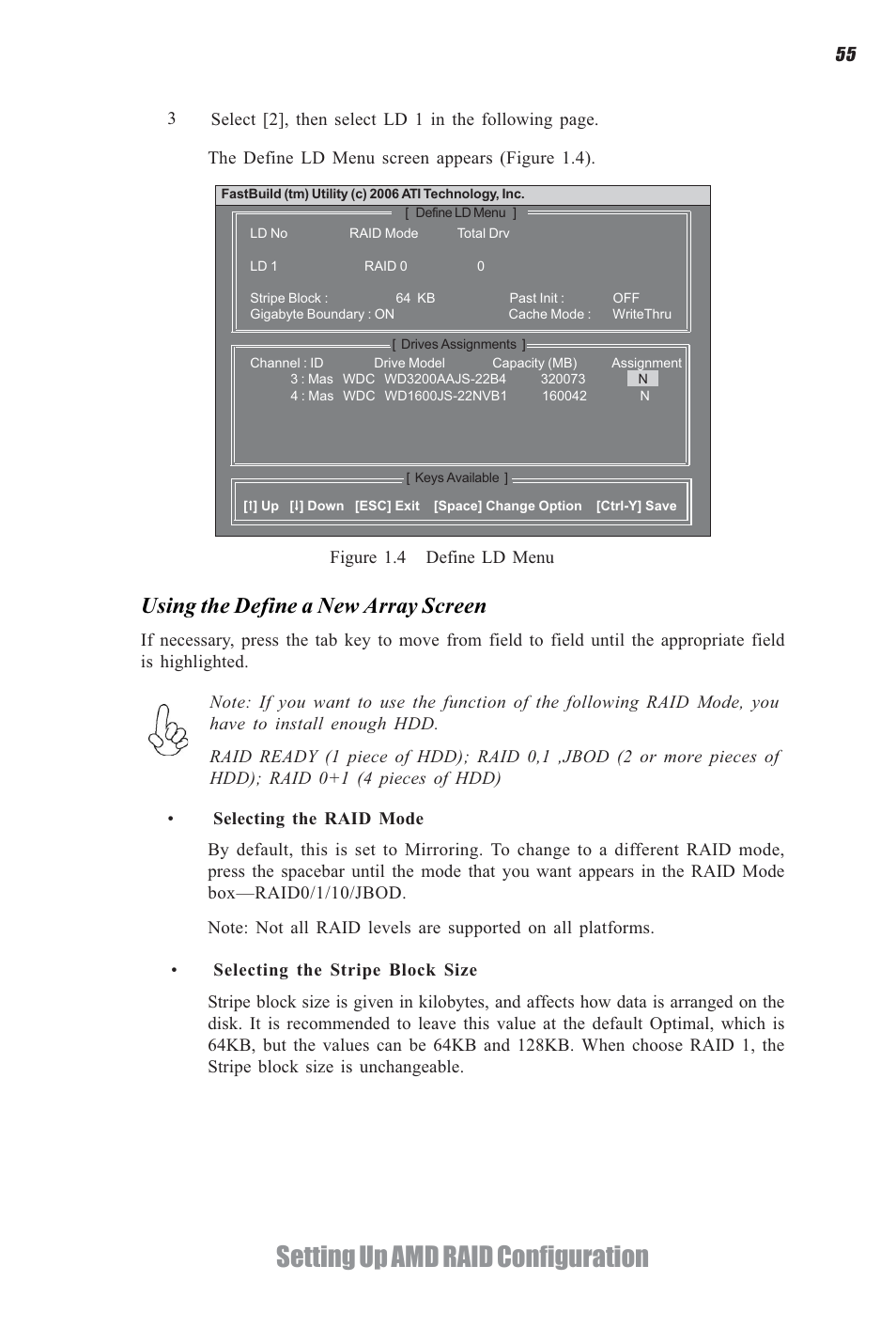 Setting up amd raid configuration, Using the define a new array screen | Elitegroup A960M-M2 (V1.0) User Manual | Page 59 / 68