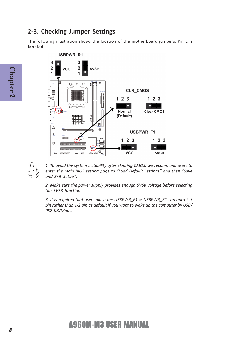 A960m-m3 user manual, Chapter 2, 3. checking jumper settings | Elitegroup A960M-M3 (V1.0) User Manual | Page 12 / 68