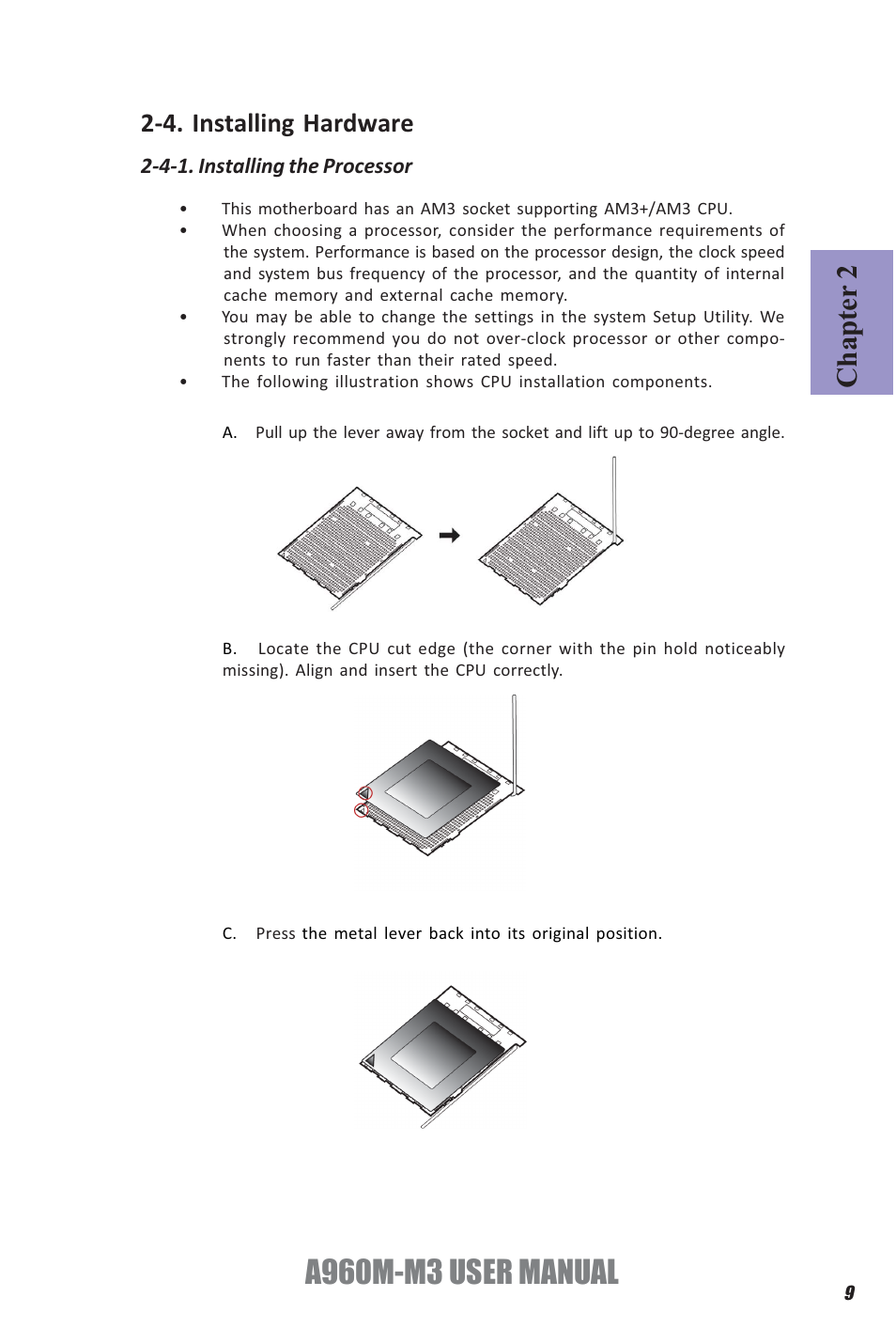 A960m-m3 user manual, Chapter 2, 4. installing hardware | Elitegroup A960M-M3 (V1.0) User Manual | Page 13 / 68