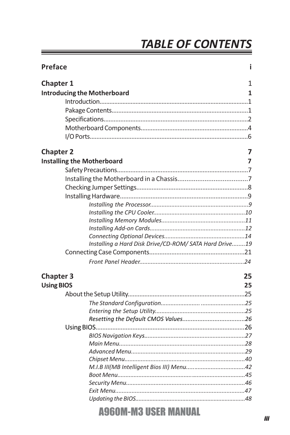 Elitegroup A960M-M3 (V1.0) User Manual | Page 3 / 68
