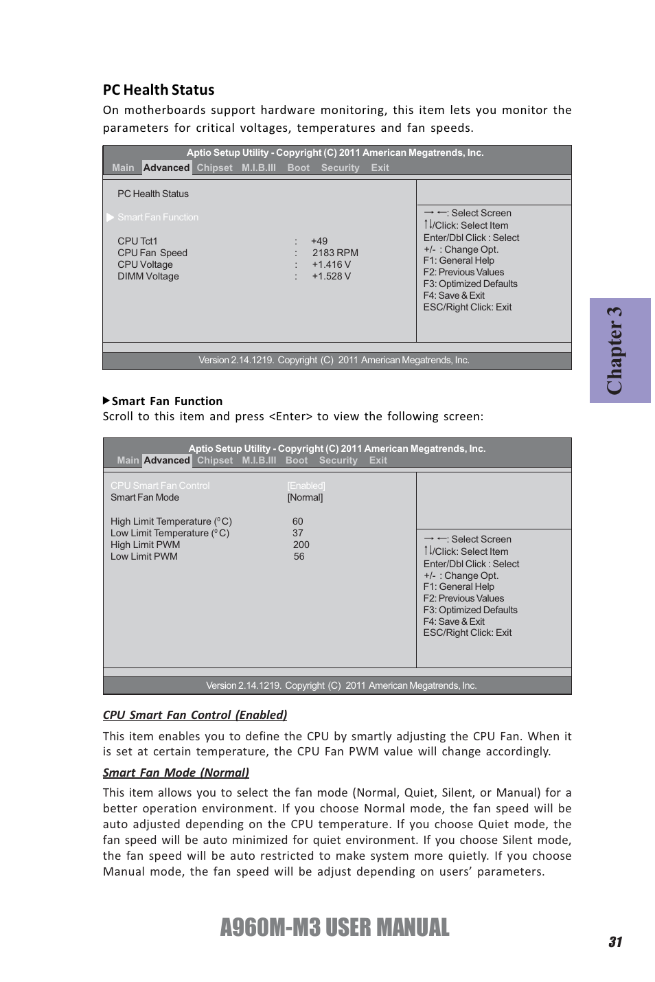 A960m-m3 user manual, Chapter 3, Pc health status | Elitegroup A960M-M3 (V1.0) User Manual | Page 35 / 68