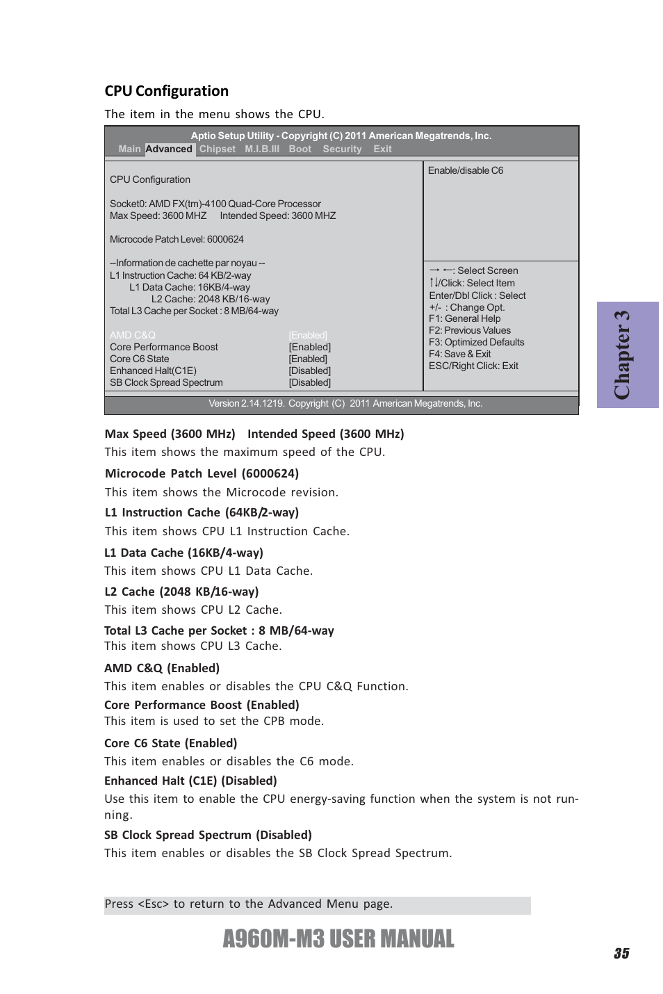 A960m-m3 user manual, Chapter 3, Cpu configuration | Elitegroup A960M-M3 (V1.0) User Manual | Page 39 / 68