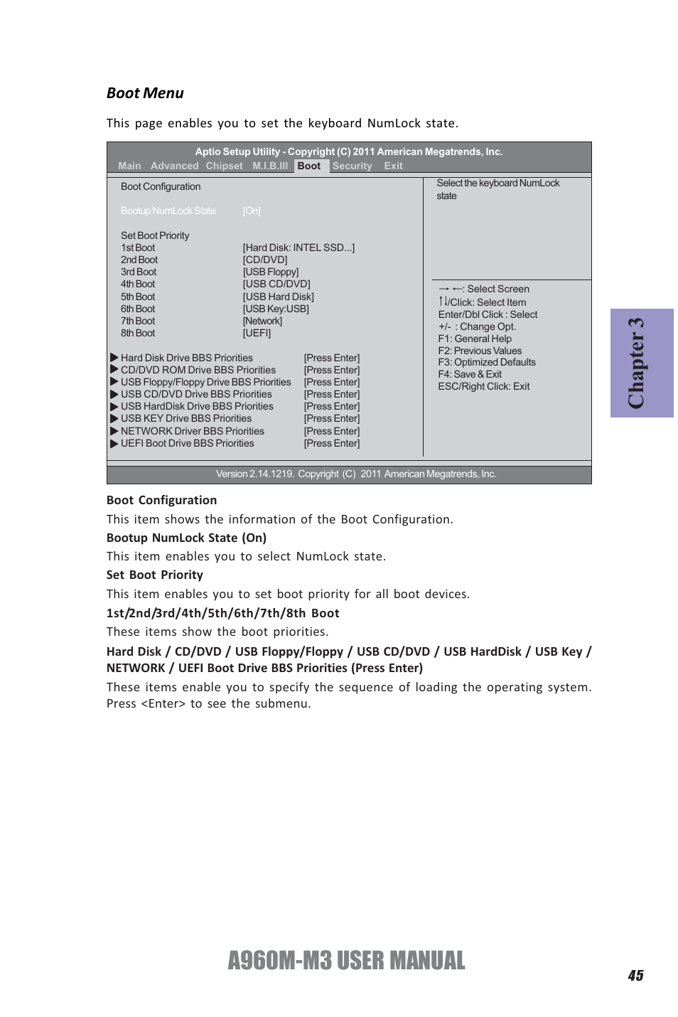 A960m-m3 user manual, Chapter 3, Boot menu | Elitegroup A960M-M3 (V1.0) User Manual | Page 49 / 68