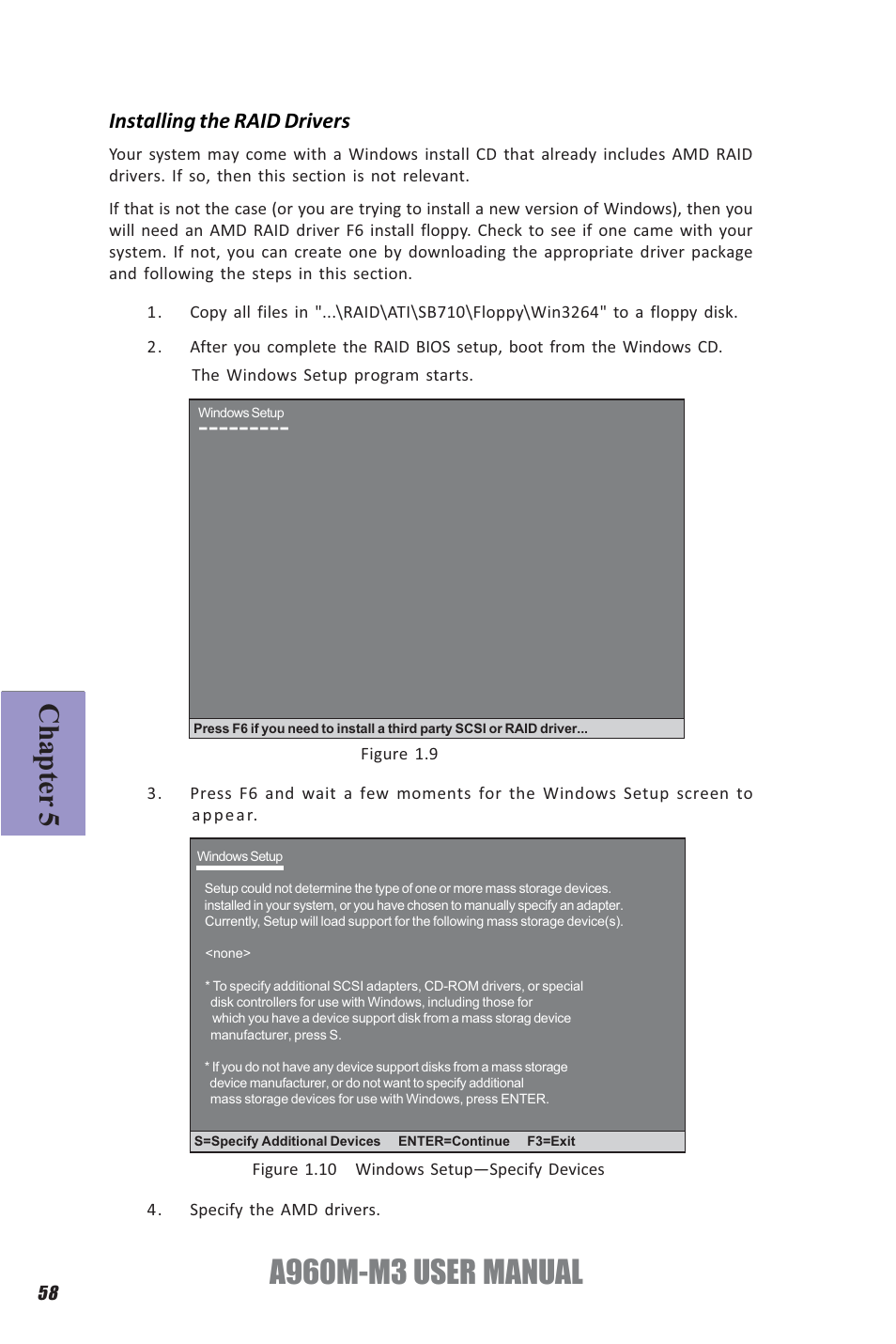 A960m-m3 user manual, Chapter 5, Installing the raid drivers | Elitegroup A960M-M3 (V1.0) User Manual | Page 62 / 68