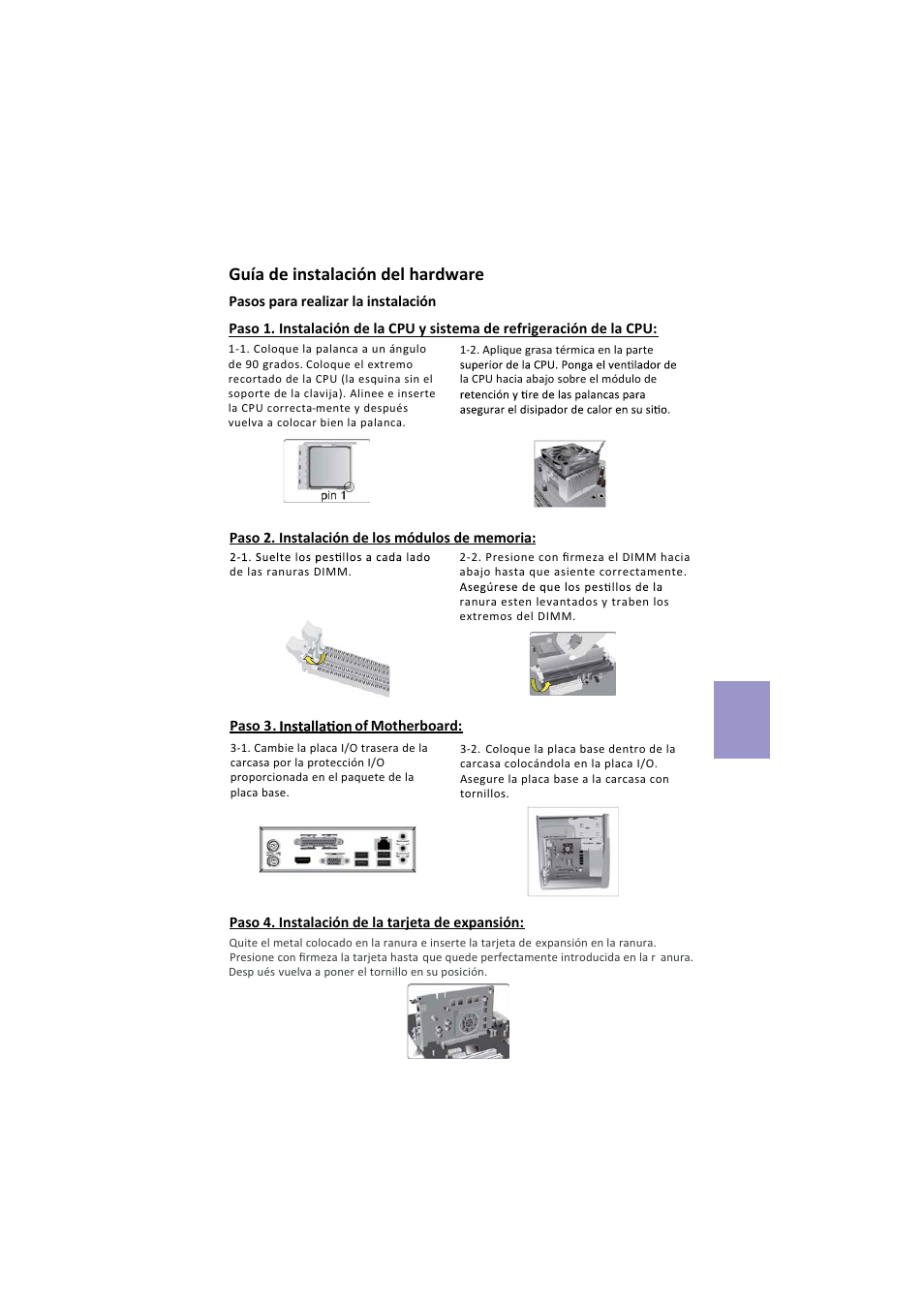 Español, Guía de instalación del hardware | Elitegroup A960M-M4 (V1.0) User Manual | Page 21 / 30